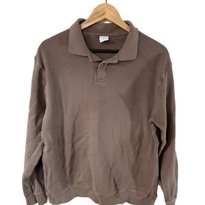 ZARA Men’s Brown Textured Long Sleeve Polo Sweatshirt | Size M